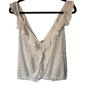Free People Women's Ivory Eyelet Ruffle V-Neck Blouse Size Small